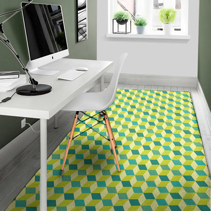 Green Geometric Cube Shape Pattern Print Area Rug