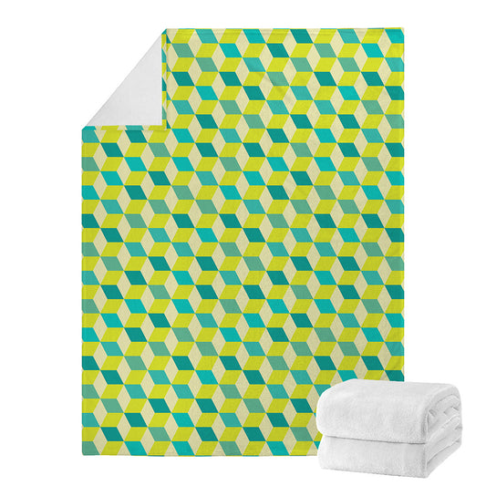 Green Geometric Cube Shape Pattern Print Blanket