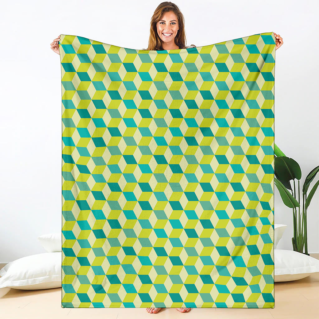 Green Geometric Cube Shape Pattern Print Blanket