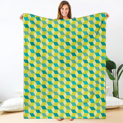 Green Geometric Cube Shape Pattern Print Blanket