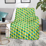 Green Geometric Cube Shape Pattern Print Blanket