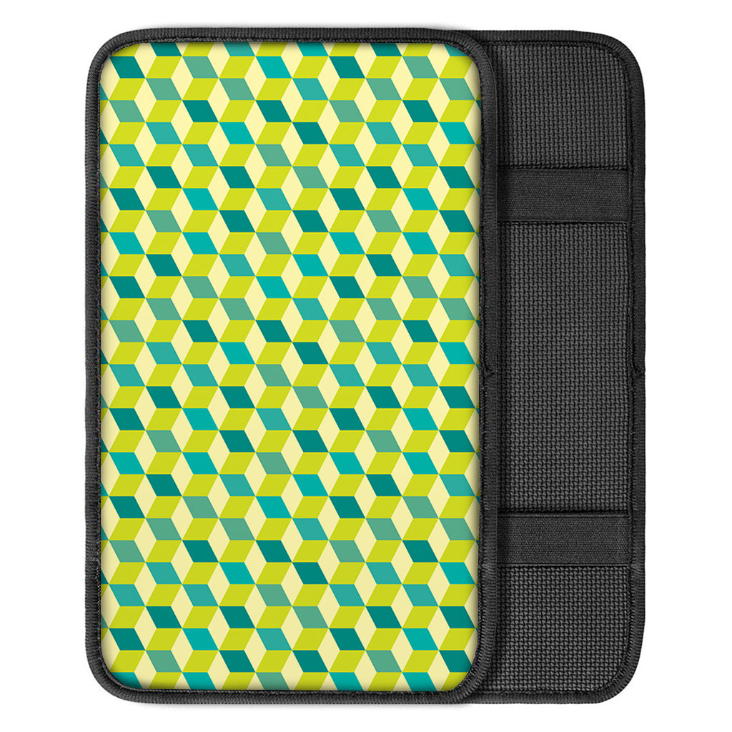 Green Geometric Cube Shape Pattern Print Car Center Console Cover
