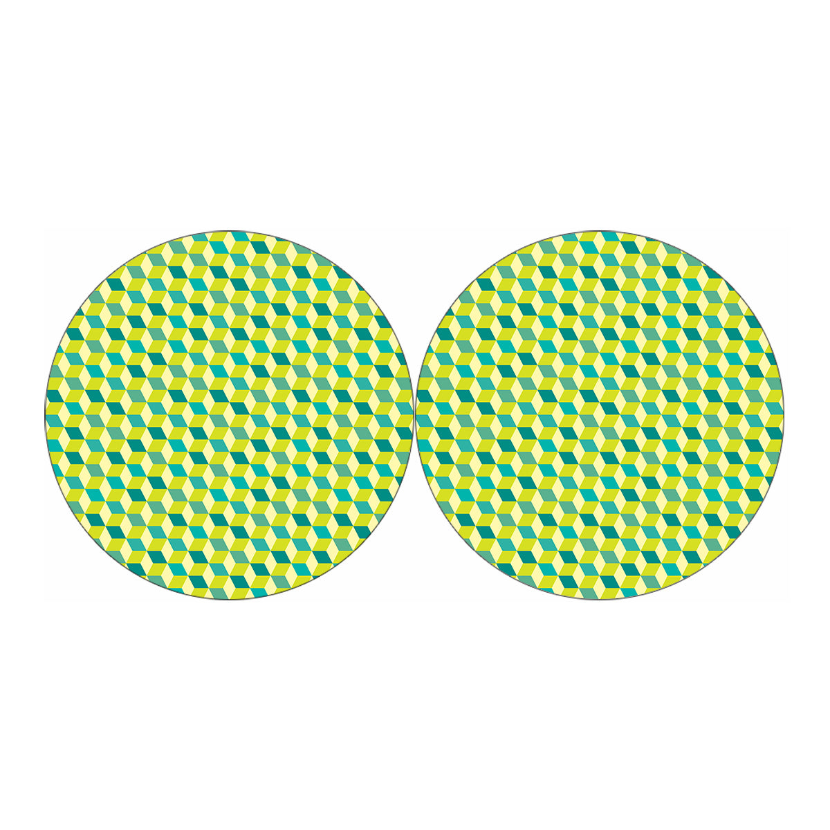 Green Geometric Cube Shape Pattern Print Car Coasters