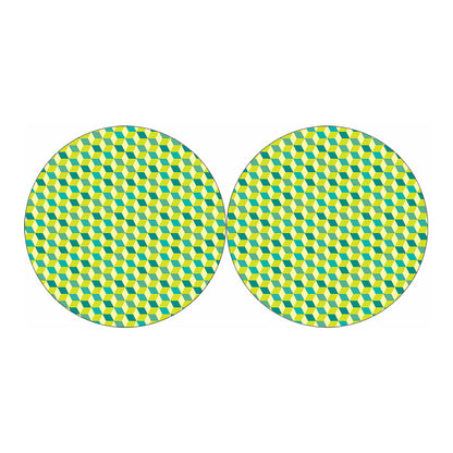 Green Geometric Cube Shape Pattern Print Car Coasters