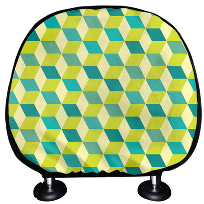 Green Geometric Cube Shape Pattern Print Car Headrest Covers