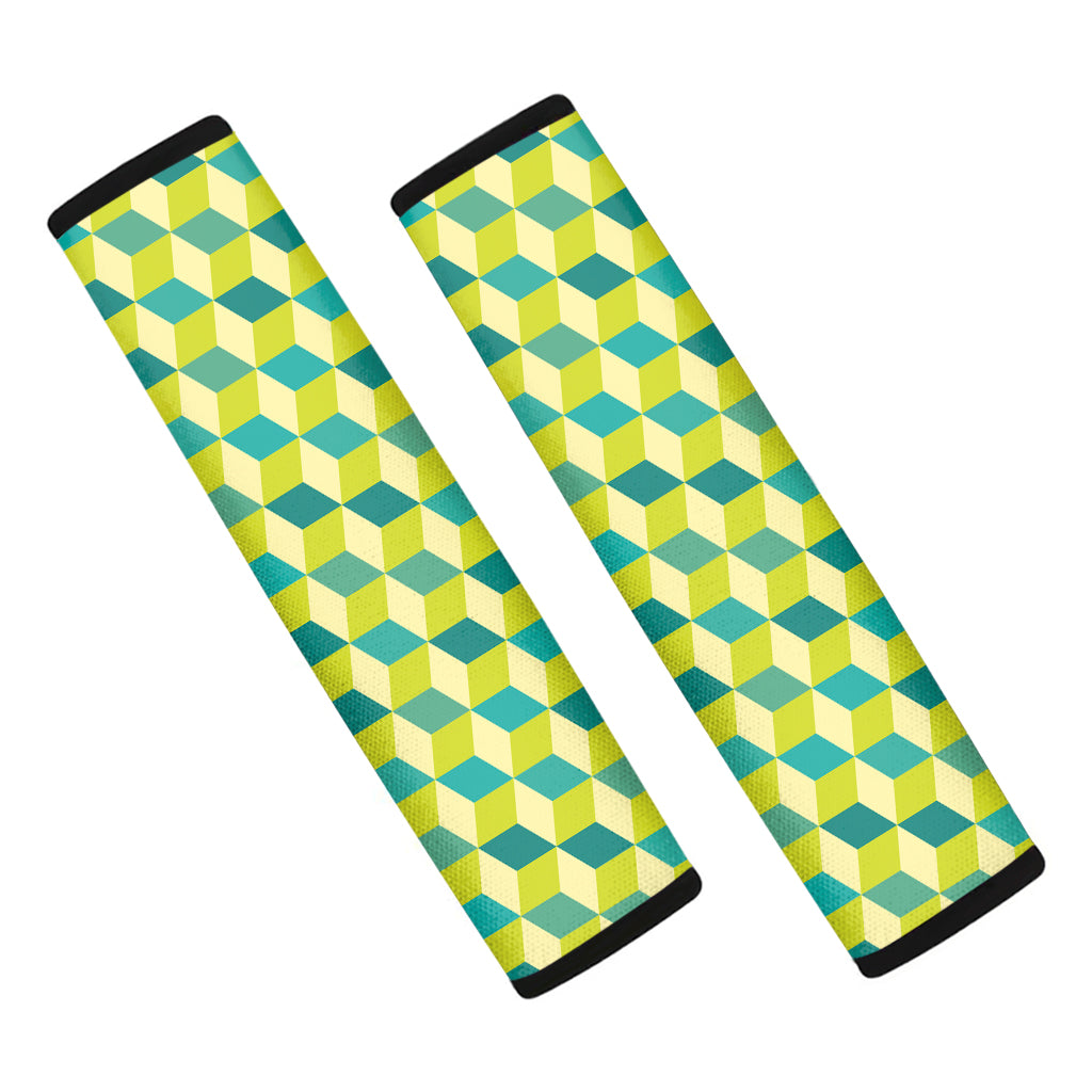 Green Geometric Cube Shape Pattern Print Car Seat Belt Covers