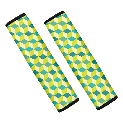 Green Geometric Cube Shape Pattern Print Car Seat Belt Covers