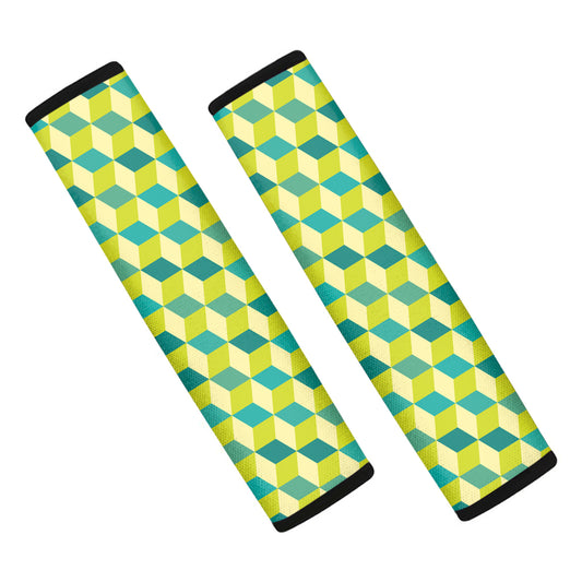 Green Geometric Cube Shape Pattern Print Car Seat Belt Covers