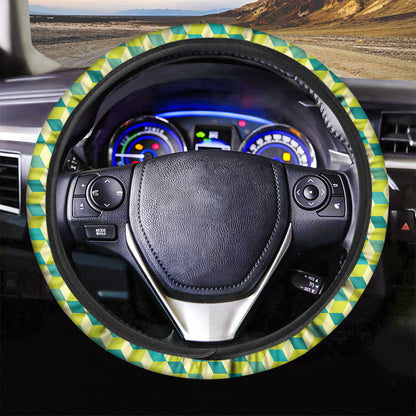 Green Geometric Cube Shape Pattern Print Car Steering Wheel Cover