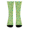Green Geometric Cube Shape Pattern Print Crew Socks