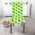 Green Geometric Cube Shape Pattern Print Dining Chair Slipcover