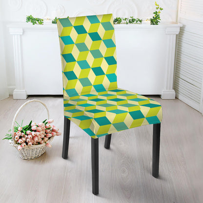 Green Geometric Cube Shape Pattern Print Dining Chair Slipcover