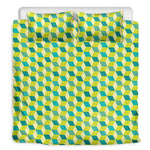 Green Geometric Cube Shape Pattern Print Duvet Cover Bedding Set
