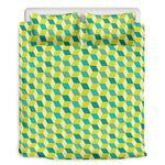 Green Geometric Cube Shape Pattern Print Duvet Cover Bedding Set
