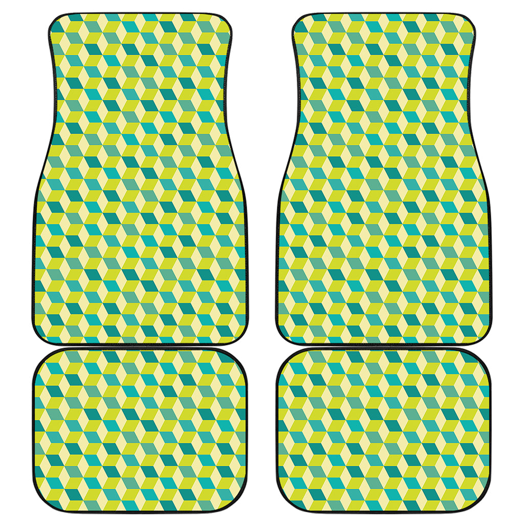 Green Geometric Cube Shape Pattern Print Front and Back Car Floor Mats