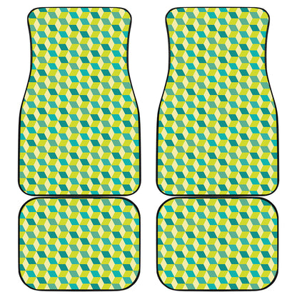 Green Geometric Cube Shape Pattern Print Front and Back Car Floor Mats