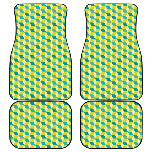 Green Geometric Cube Shape Pattern Print Front and Back Car Floor Mats