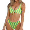 Green Geometric Cube Shape Pattern Print Front Bow Tie Bikini
