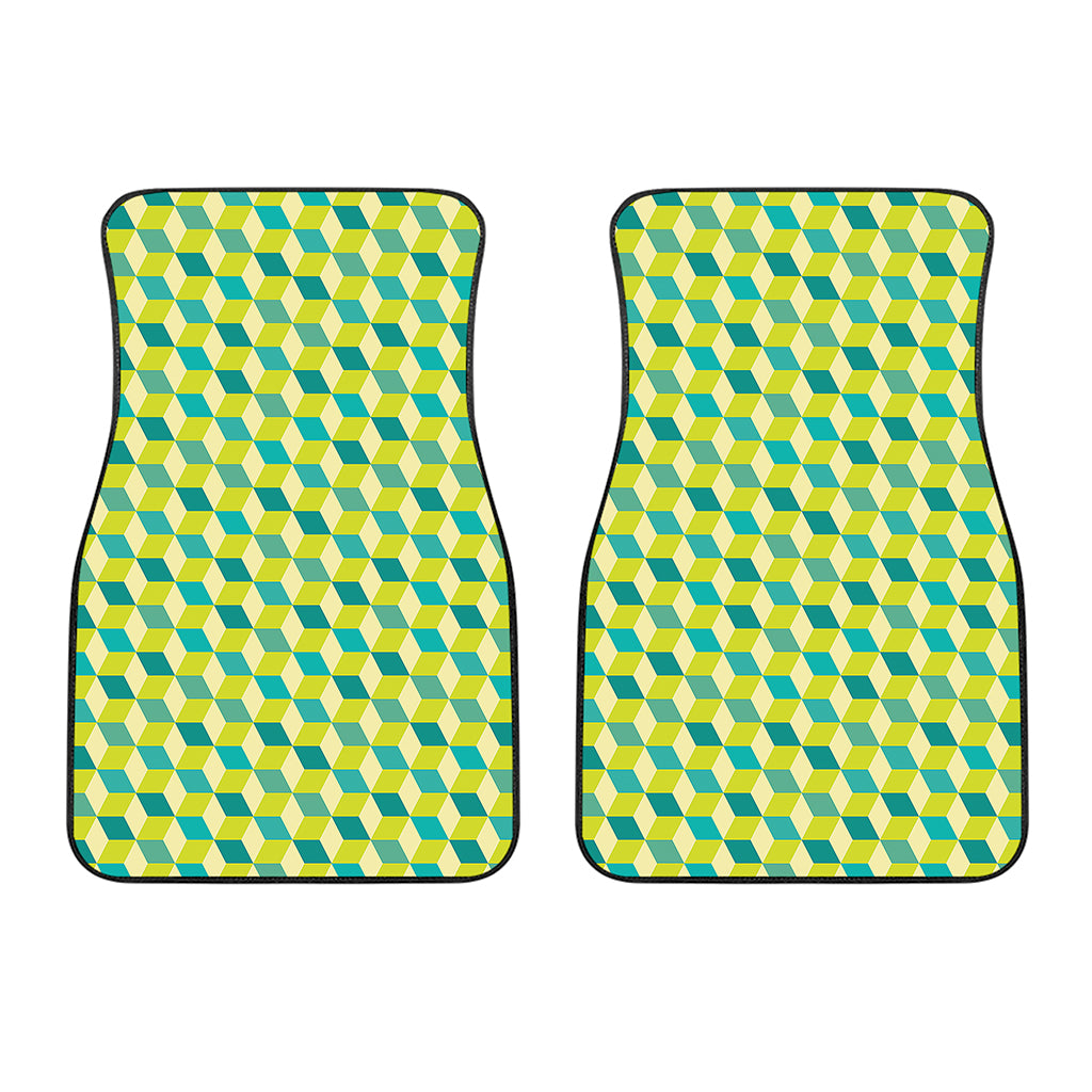 Green Geometric Cube Shape Pattern Print Front Car Floor Mats