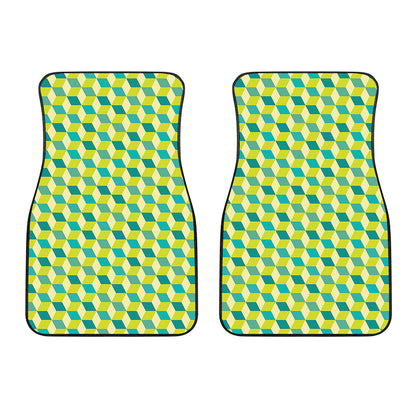 Green Geometric Cube Shape Pattern Print Front Car Floor Mats