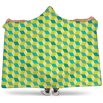 Green Geometric Cube Shape Pattern Print Hooded Blanket