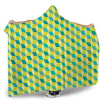 Green Geometric Cube Shape Pattern Print Hooded Blanket