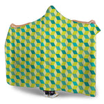Green Geometric Cube Shape Pattern Print Hooded Blanket