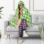 Green Geometric Cube Shape Pattern Print Hooded Blanket