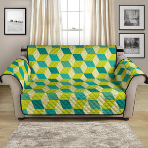 Green Geometric Cube Shape Pattern Print Loveseat Protector