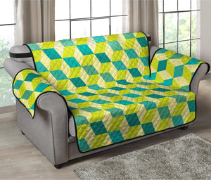 Green Geometric Cube Shape Pattern Print Loveseat Protector