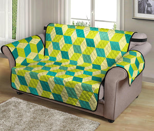 Green Geometric Cube Shape Pattern Print Loveseat Protector