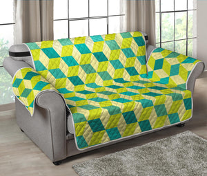 Green Geometric Cube Shape Pattern Print Loveseat Protector