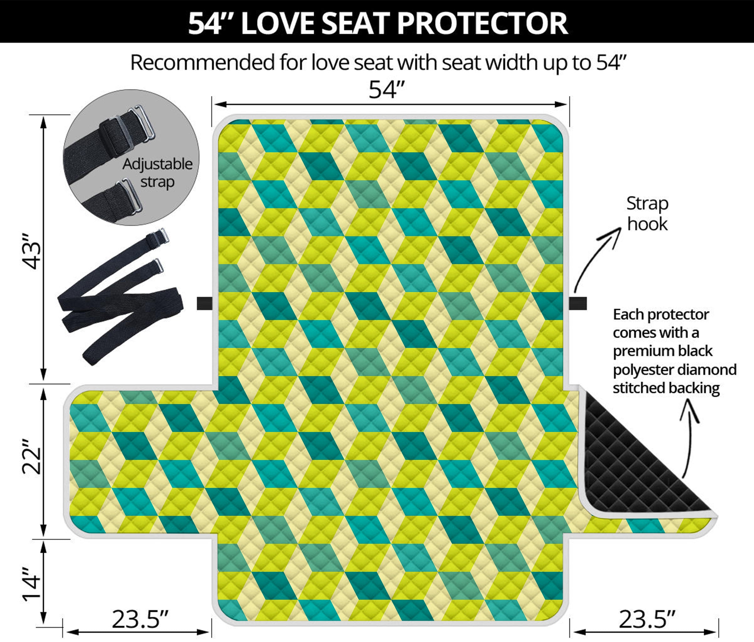 Green Geometric Cube Shape Pattern Print Loveseat Protector