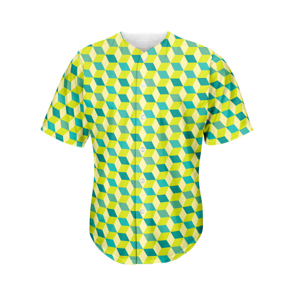 Green Geometric Cube Shape Pattern Print Men's Baseball Jersey