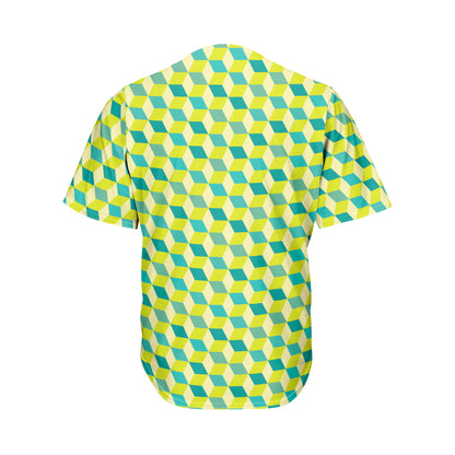 Green Geometric Cube Shape Pattern Print Men's Baseball Jersey