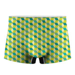 Green Geometric Cube Shape Pattern Print Men's Boxer Briefs