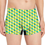 Green Geometric Cube Shape Pattern Print Men's Boxer Briefs