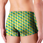 Green Geometric Cube Shape Pattern Print Men's Boxer Briefs