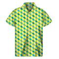 Green Geometric Cube Shape Pattern Print Men's Short Sleeve Shirt