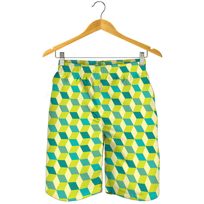 Green Geometric Cube Shape Pattern Print Men's Shorts