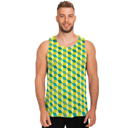 Green Geometric Cube Shape Pattern Print Men's Tank Top