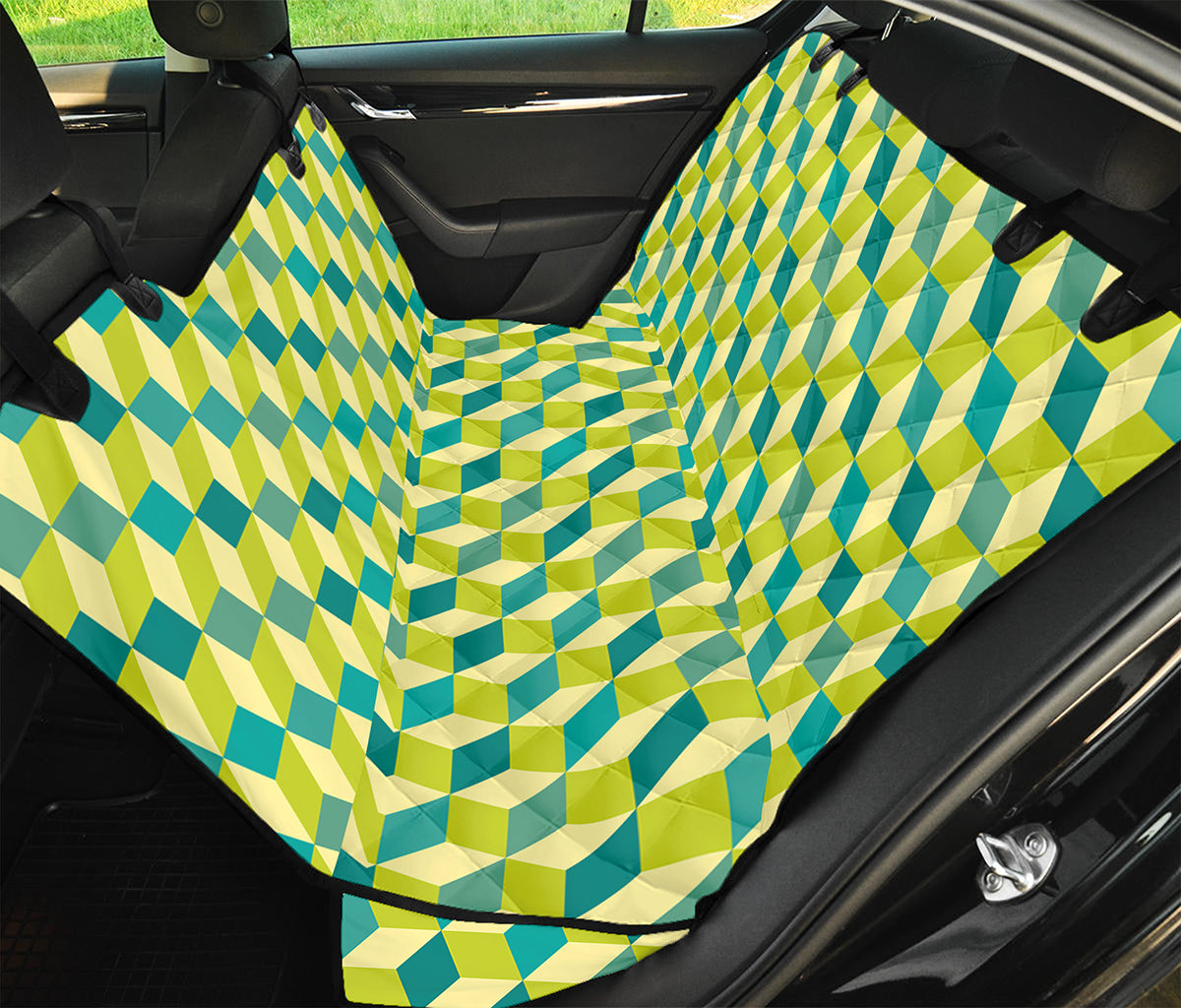Green Geometric Cube Shape Pattern Print Pet Car Back Seat Cover