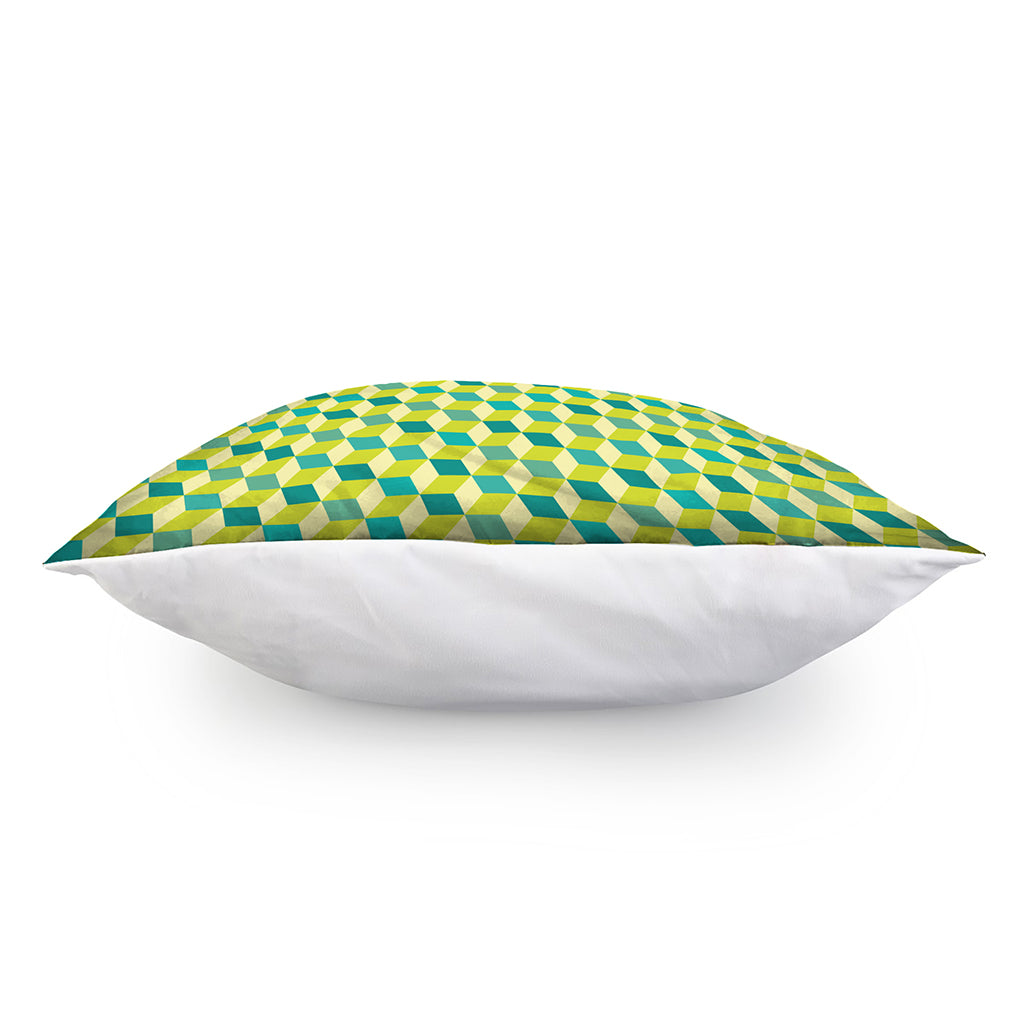 Green Geometric Cube Shape Pattern Print Pillow Cover