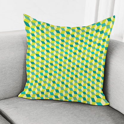 Green Geometric Cube Shape Pattern Print Pillow Cover