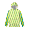 Green Geometric Cube Shape Pattern Print Pullover Hoodie