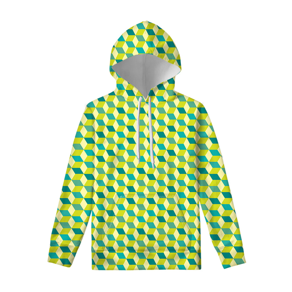 Green Geometric Cube Shape Pattern Print Pullover Hoodie