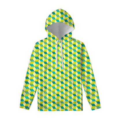 Green Geometric Cube Shape Pattern Print Pullover Hoodie