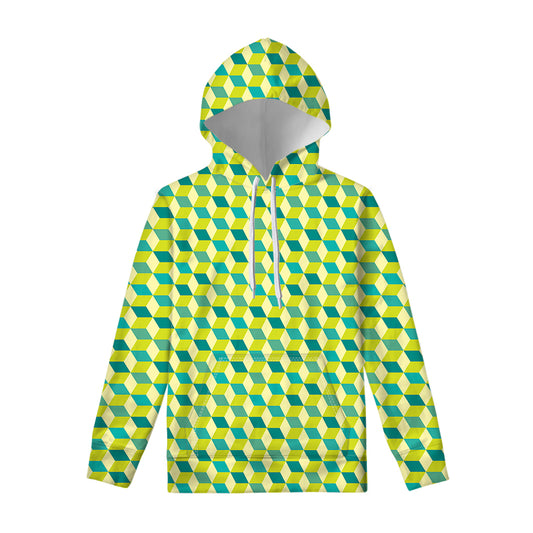 Green Geometric Cube Shape Pattern Print Pullover Hoodie