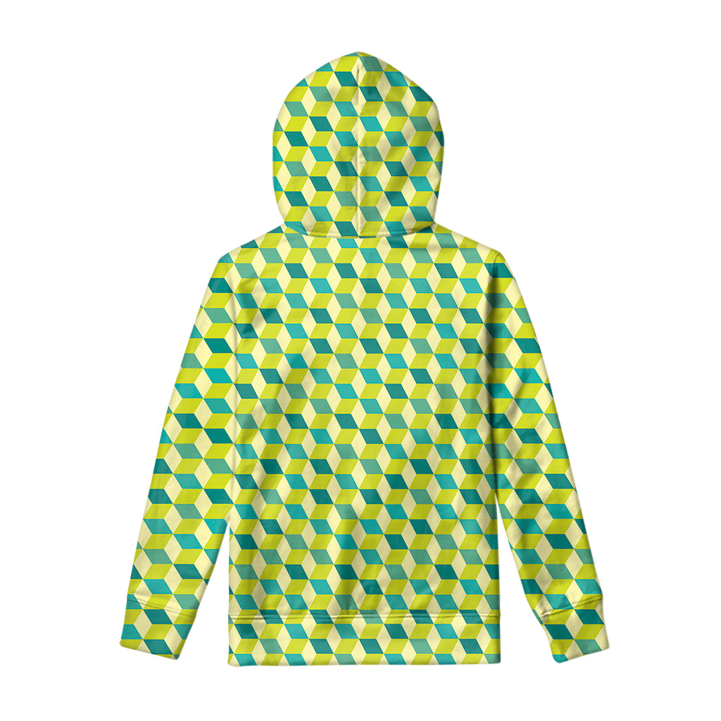 Green Geometric Cube Shape Pattern Print Pullover Hoodie