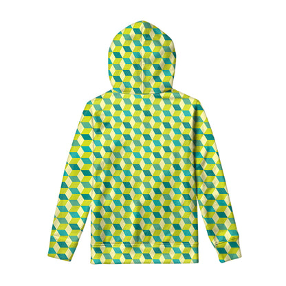 Green Geometric Cube Shape Pattern Print Pullover Hoodie